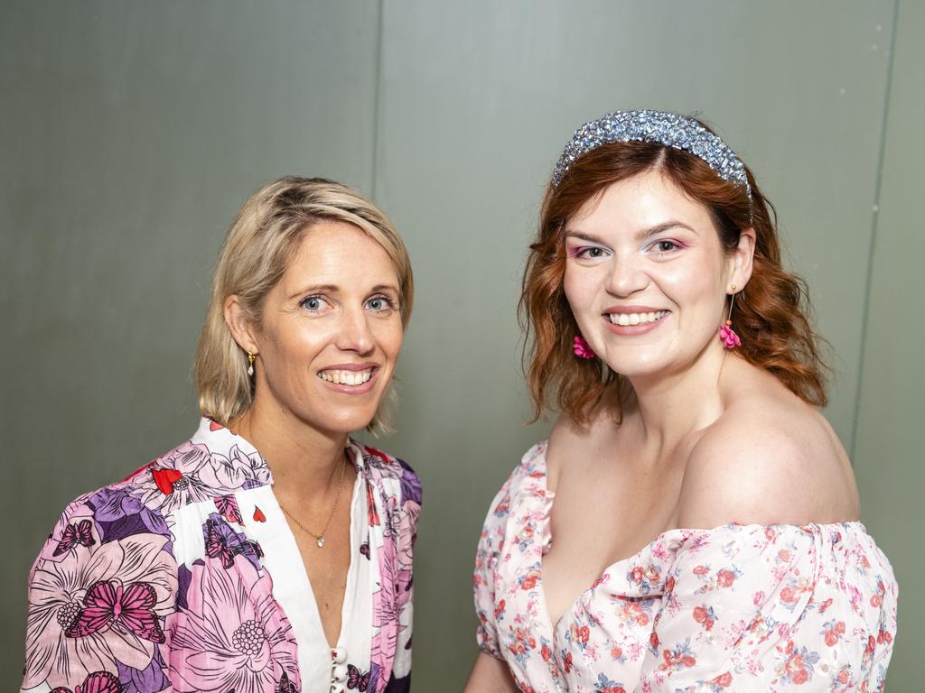 Kiriley Grover (left) and Christie-Lee Johnston at the Melbourne Cup luncheon hosted by Rotary Club of Toowoomba City raising funds for Protea Place, Tuesday, November 1, 2022. Picture: Kevin Farmer