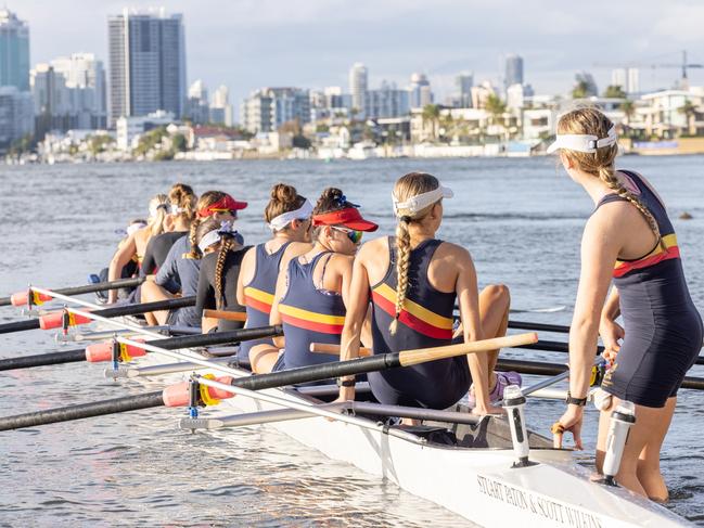 The St Hilda’s rowing team in action.