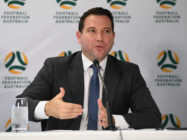 FFA CEO James Johnson speaks to the media in Sydney, Monday, March 16, 2020. (AAP Image/Joel Carrett) NO ARCHIVING