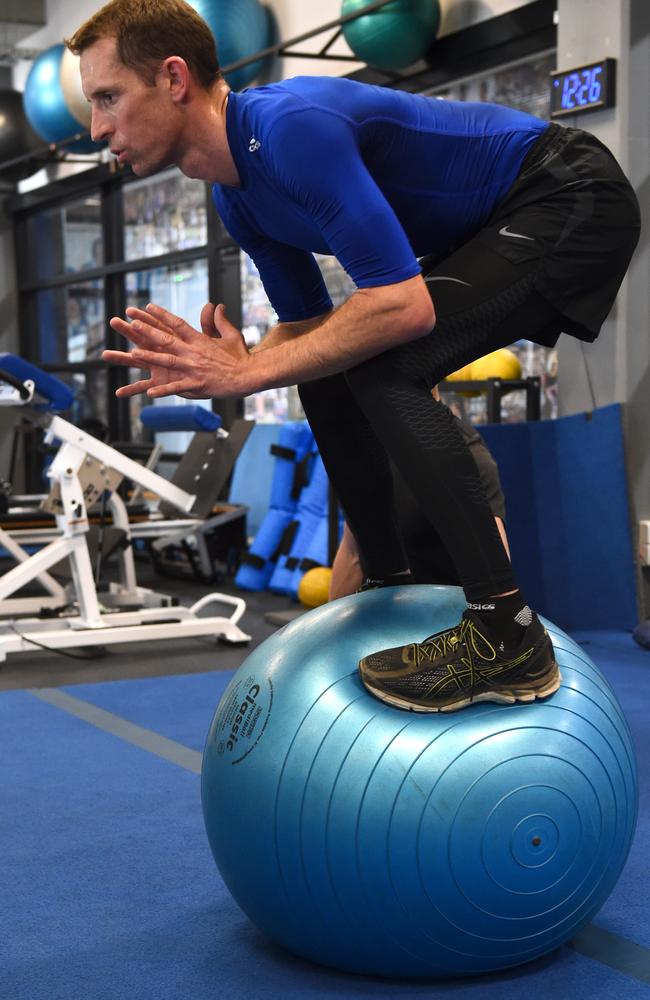 Hugh Bowman works on his balance and strength. Picture: Getty Images