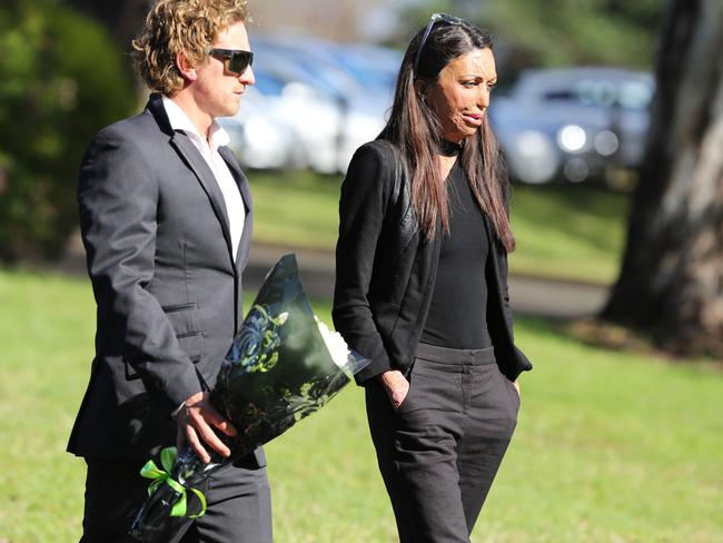 Michael Hoskin and Turia Pitt arrive at Stuart’s funeral. Picture: Craig Greenhill