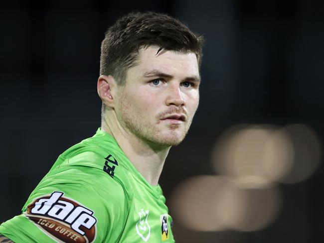 DARWIN, AUSTRALIA - JUNE 29: John Bateman of the Raiders watches on during the round 15 NRL match between the Parramatta Eels and the Canberra Raiders at TIO Stadium on June 29, 2019 in Darwin, Australia. (Photo by Mark Kolbe/Getty Images)