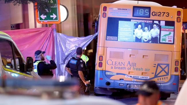 The scene of the crash on Edward St in Brisbane’s CBD. Picture: NewsWire / Steve Pohlner