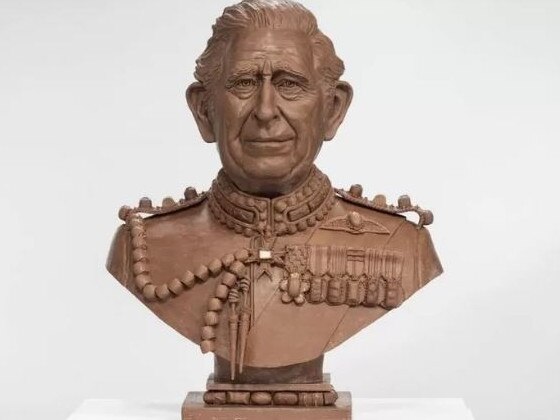 A life-sized bust of King Charles has been made from more than 17 litres of melted chocolate ahead of his coronation. Picture: Supplied