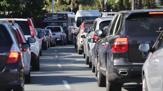 Traffic congestion caused by light rail roadwworks through Surfers Paradise and Broadbeach Picture: Luke Marsden