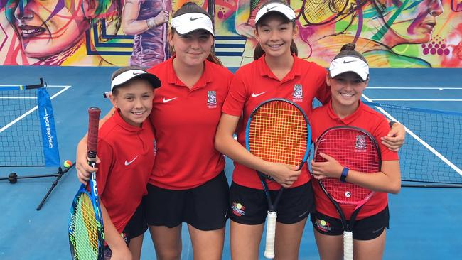 Kelvin Grove State High School tennis players Nicola Schoeman, Sydney Stones, Lara Smith and Ella Ptiiendreigh.