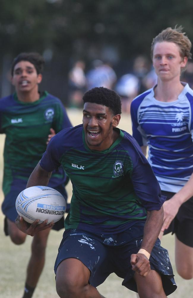 Cowboys Cup Schoolboys Football at Kern Brothers Drive. Townsville High against Pimlico High. Picture: Evan Morgan