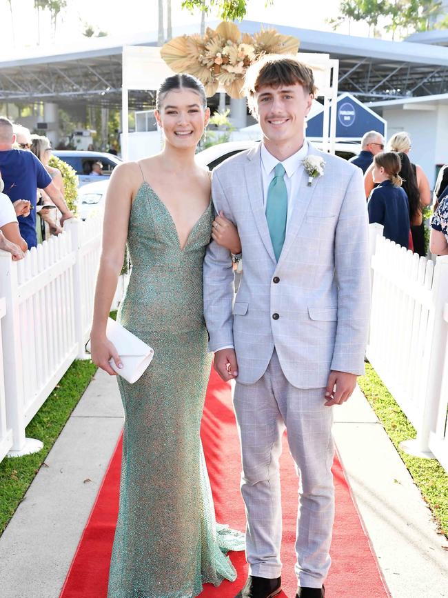 Zerah Wildman and Harry Mills at the 2023 Caloundra State High School Year 12 formal. Picture: Patrick Woods.