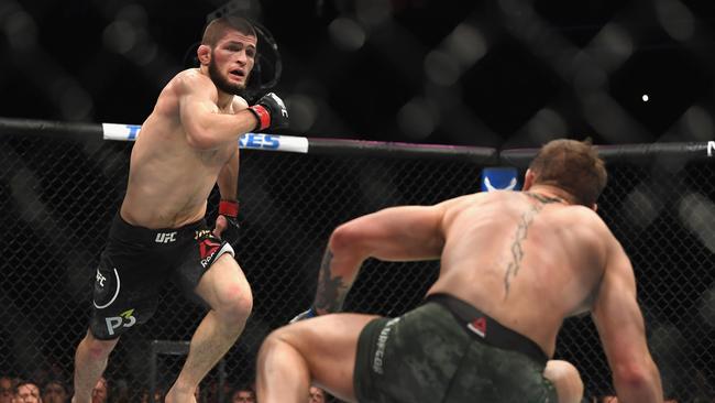 Khabib Nurmagomedov goes after McGregor at UFC 229. Picture: AFP