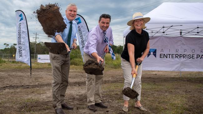 sod turning Airport enterprise park. Michael McCormack deputy Prime Minister,Pat Conaghan member for CowperDenise Knight Mayor Coffs Harbour. 24 JAN 2020