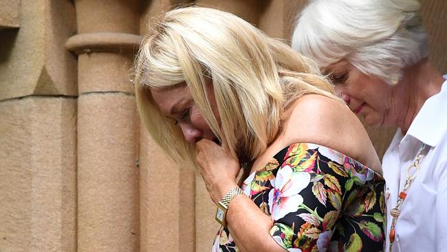 A heartbroken Kerri-Anne Kennerley leaves the church at the conclusion of the funeral service. Picture: Joel Carrett/AAP