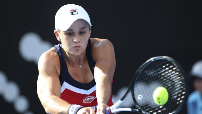 Ash Barty in action against Petra Kvitova in the final of the Sydney International on Saturday. Picture: AP 