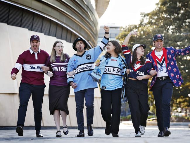 NRL fans from the 3 Sydney teams in the semi finals go bananas outside Allianz Stadium on Wednesday. Picture: Sam Ruttyn