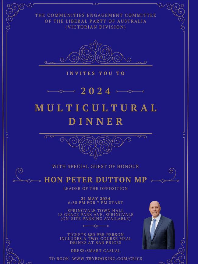 Peter Dutton was the guest of honour at the multicultural dinner.