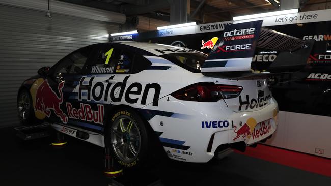 Jamie Whincup's rebuilt car in the Triple Eight garage. Pic: Mark Horsburgh