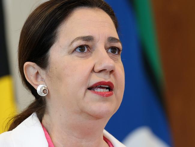 BRISBANE, AUSTRALIA - MARCH 15: Queensland Premier Annastacia Palaszczuk speaks at a press conference on March 15, 2021 in Brisbane, Australia. Queensland recorded six new Covid-19 cases in quarantine and no new locally trasmitted cases as the state is on high alert after a  doctor at Brisbane's Princess Alexandra hospital tested positive last week. (Photo by Jono Searle/Getty Images)