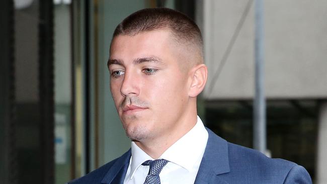 Wests Tigers player Kyle Lovett appears at court.