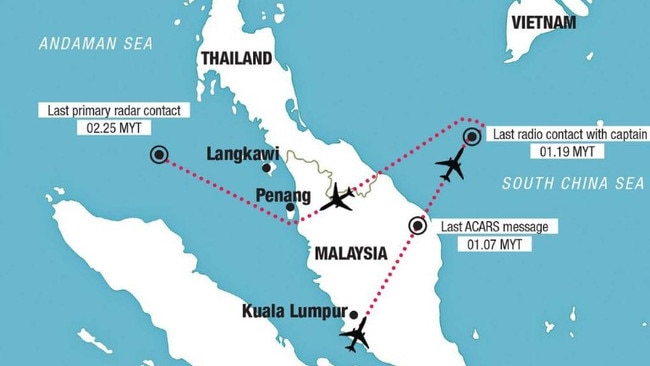 MH370 disappeared while flying from Kuala Lumpur to Beijing. Picture: News