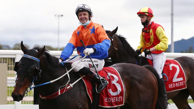 Doctor Zous, ridden by jockey Nathan Day, returns to scale after winning Race 8, the Cairns Newmarket Handicap, at the Cairns Jockey Club, Cannon Park. PICTURE: Brendan Radke