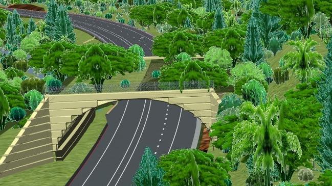 An artist’s impression of the fauna crossing set to be built across the Bruce Highway at Smiths Gap between El Arish and Tully.