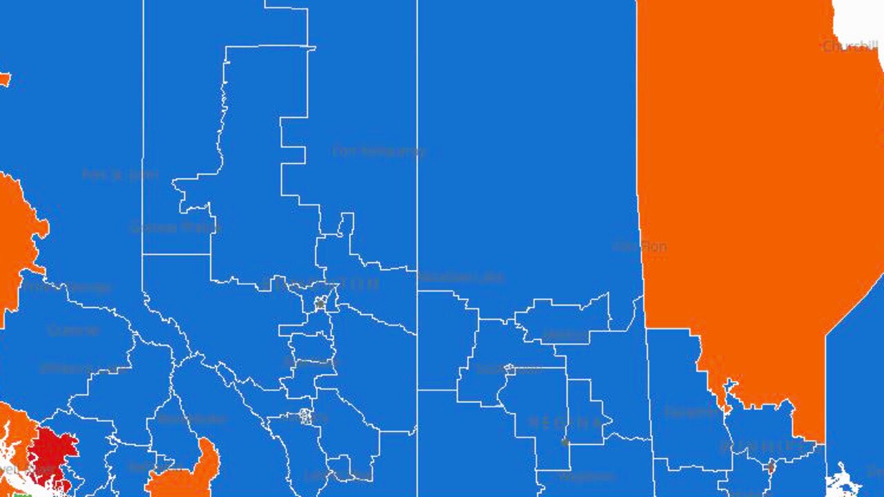 In Alberta and Saskatchewan (above) the Liberals (red) didn't win a single seat. Picture: CBC.