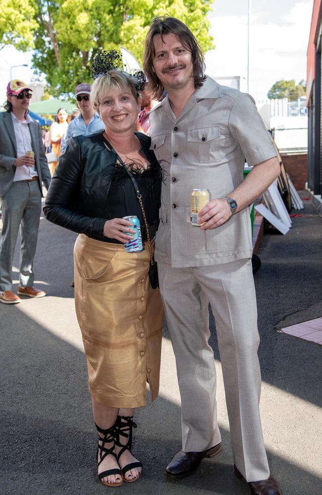 Sporting an original 1970's Safari Suit is Rob Newbery with Leonie Tweedale.