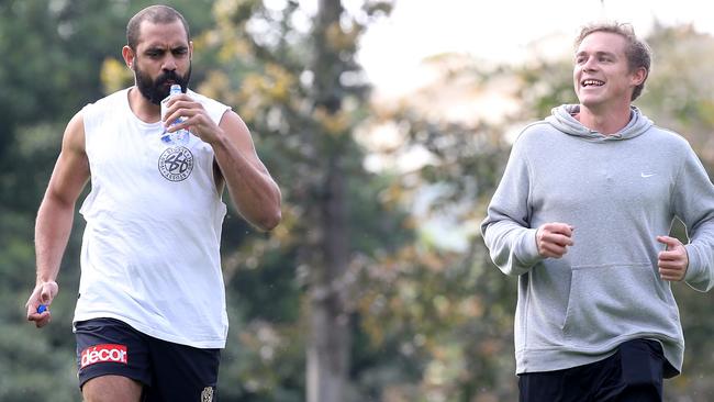 Chris Yarran takes a drink during his personal training session. Picture: Yuri Kouzmin