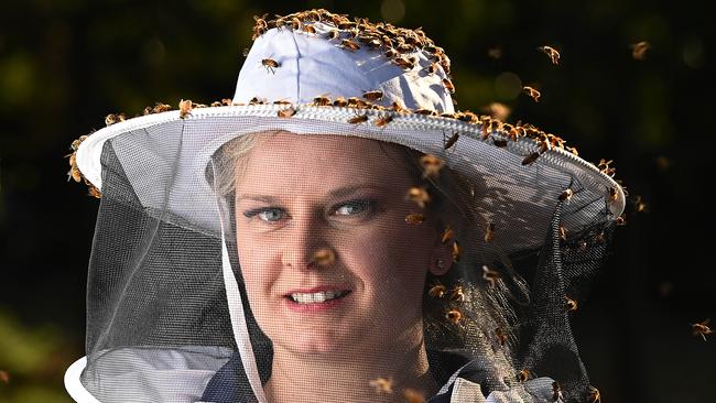 As a woman in a male-dominated field, beekeeper Natasha Roebig is keen to change the face of the industry and remove barriers to entry for women. Picture: Lyndon Mechielsen