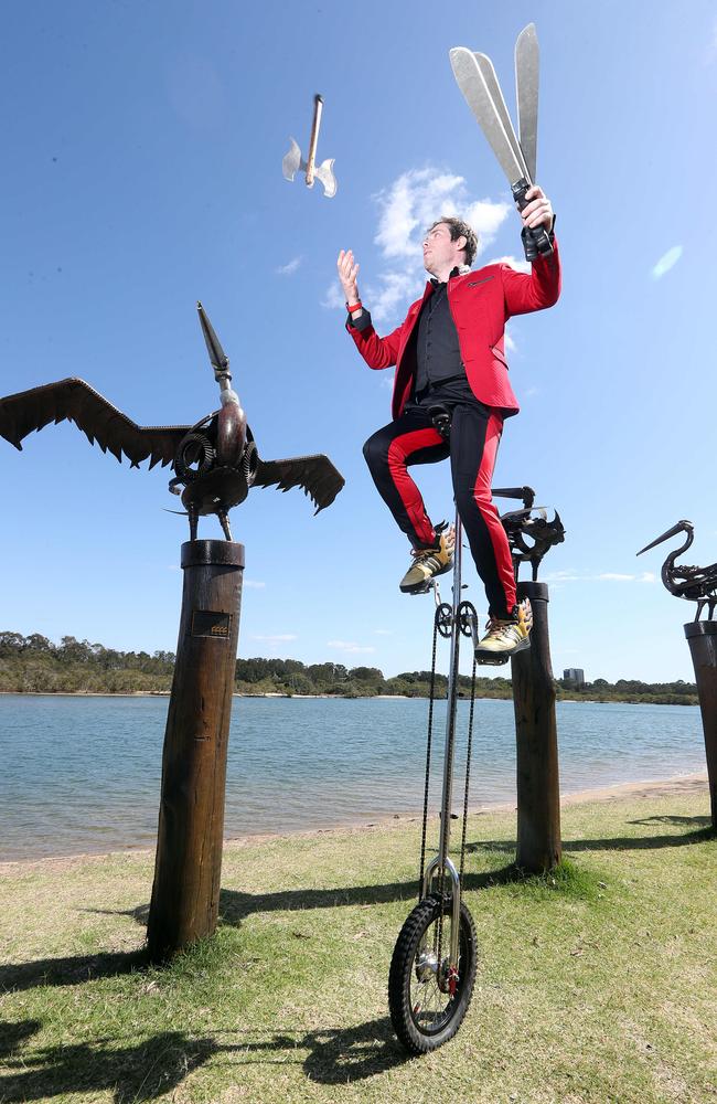 Buskers by the Creek Festival performer Stuntman Joel, aka Joel Fenton. Picture: Richard Gosling