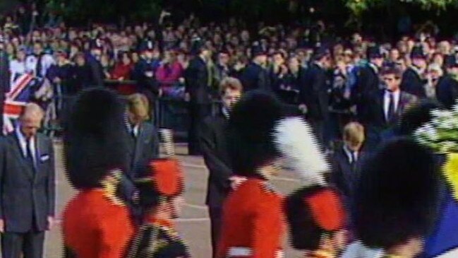 Footage of Prince Harry watching Princess Diana's coffin go past features in the documentary. Picture: Supplied