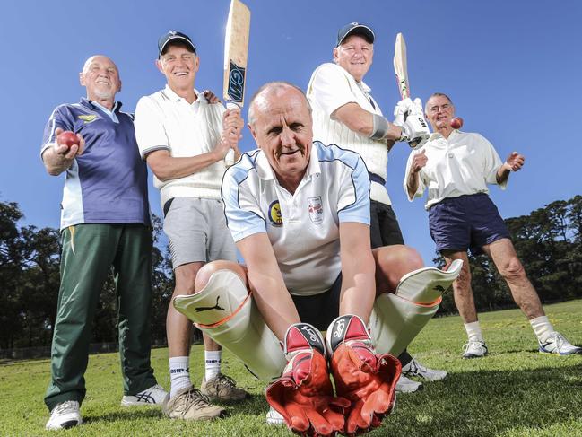 Ron Lovel, Lindsay Murray, Phil Mayne, John Marriott and Ian Rowland from the Mornington Peninsula Over 60s cricket Side.