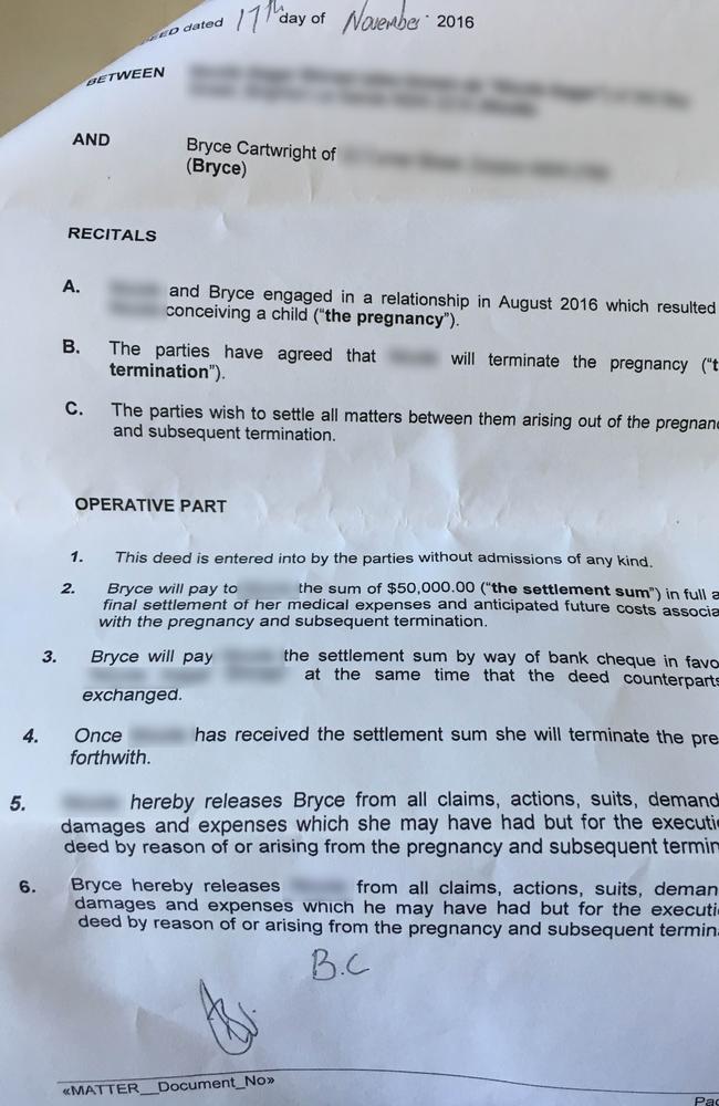 Contract details between Bryce Cartwright and Miss X.