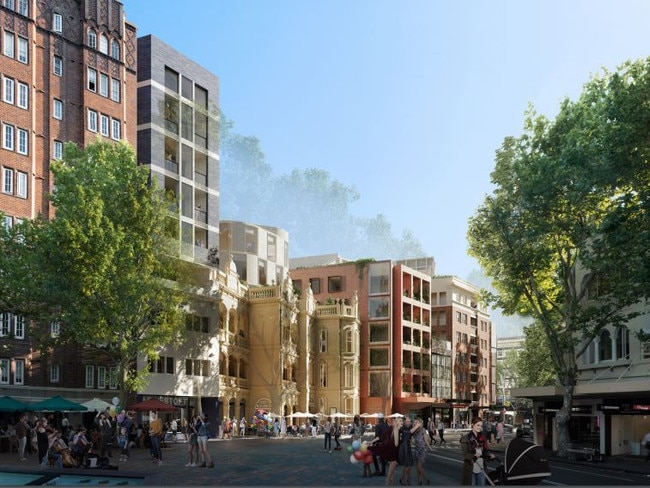 Artist’s impression of proposed Darlinghurst Rd redevelopment, showing the reconstructed bay of The Bourbon. Source: Mogamma, 2019. Picture: Supplied