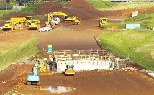 Earthwork and bridge construction on a section of the Alstonville bypass which is due for completion by the end of the year. . Picture: Jay Cronan