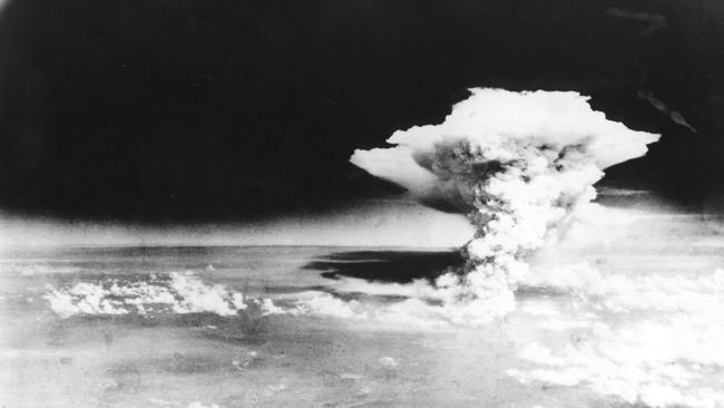 The nuclear mushroom cloud over the Japanese city of Hiroshima.