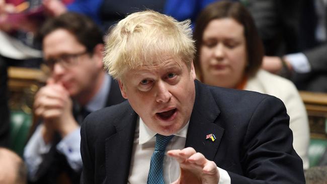 Boris Johnson told parliament on Wednesday night that Vladimir Putin was ‘guilty of a war crime’ after civilians were bombed in Ukraine. Picture: AFP