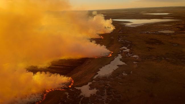 The bushfire has burnt through about 1200 hectares of the marine plain on Curtis Island, off the coast of Gladstone. Picture: Contributed