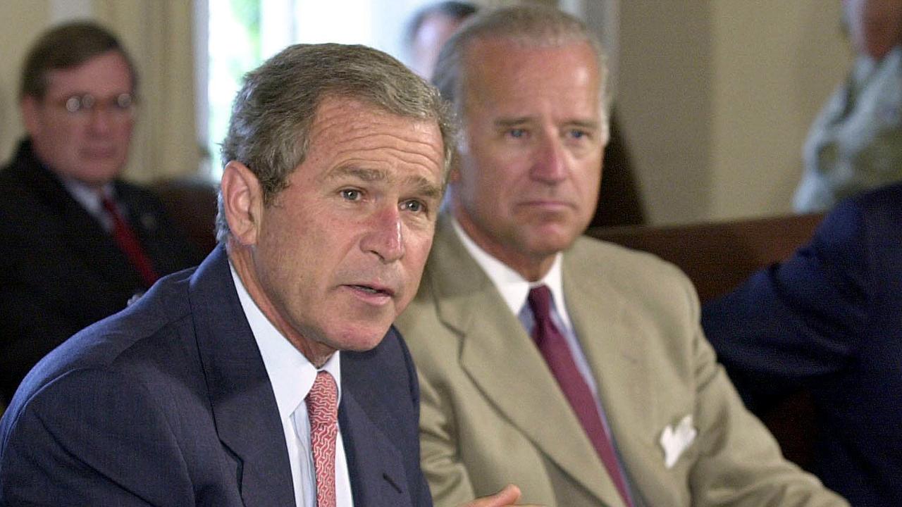 Former US President George W. Bush (L) and Senator Joe Biden. Picture: Mike Theiler/AFP