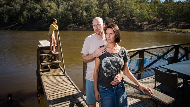 Michael Clarke with partner Tamara Haakman and daughter Macy, 10 at Fawlty Farm at Lake Eildon in Victoria on Sunday. Picture: Paul Jeffers