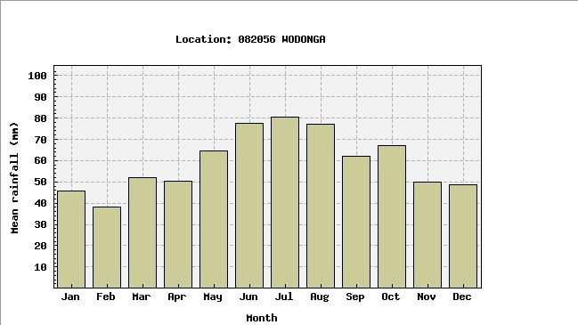 Average rainfall in Wodonga.