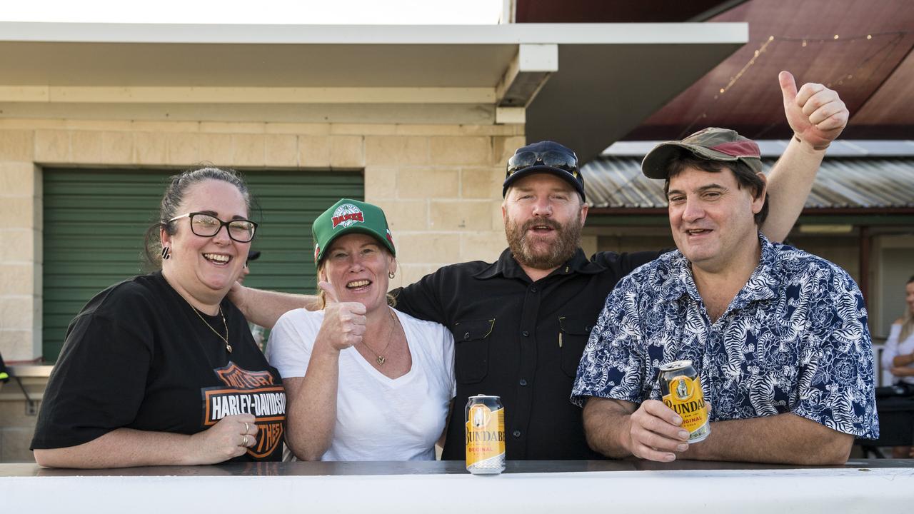 Showing support for entrants Ava Fitzpatrick and Leroy Demsey are (from left) Katie Dempsey, Jodie Sutton, Les Berghauser and Darryl White at the 2021 Postle Gift Raceday at Club Pittsworth, Saturday, October 30, 2021. Picture: Kevin Farmer