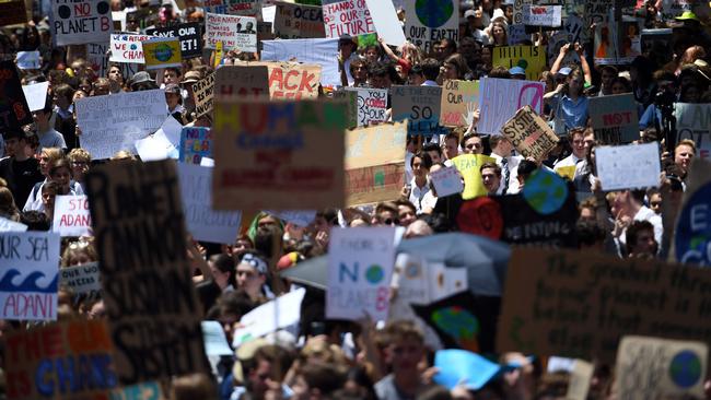 Children protest at Sydney’s Martin Place last month. Picture: AFP