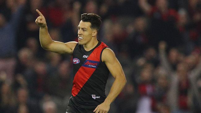 Dylan Shiel will return to Essendon’s side on Friday night against Hawthorn. Picture: Graham Denholm/AFL Photos/Getty Images.