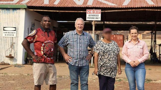 Barkly electorate officer Darius Plummer, who was convicted with multiple DVO breaches, pictured with Steve Edgington and NT opposition leader Lia Finnochiaro. Picture: Supplied