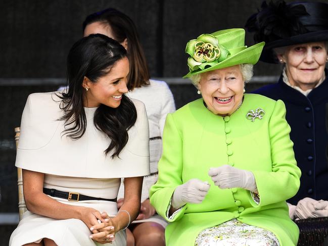 The Queen welcomed Meghan Markle into the royal family, bringing the Duchess of Sussex with her to a public engagement in Chester. Picture: Jeff J Mitchell/Getty Images