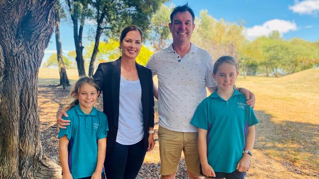 Sisters Sophie (left) and Amelia Stansbie nominated teachers Courtney Hardy and Phillip Wallace from Andrews Creek Primary School in Tasmania. Picture: Supplied