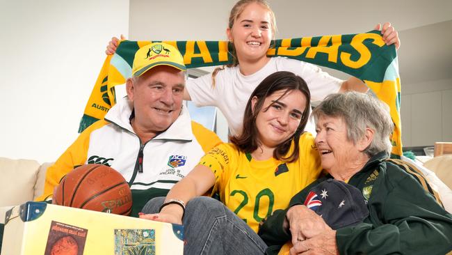 Two generations of the sports-loving Weatherald family are vying for top Olympic viewing status in 2024 … but will it be Gen Z’s Katie and Lucy or their Boomer grandparents Michael and Julie who take in the most sport? Picture: Dean Martin