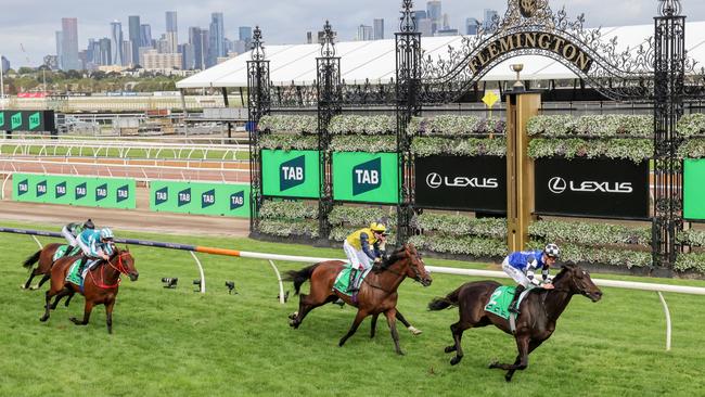 Gold Trip beats West Wind Blows and Soulcombe (hidden inside) in the Turnbull Stakes. Hong Kong star Romantic Warrior was fourth.