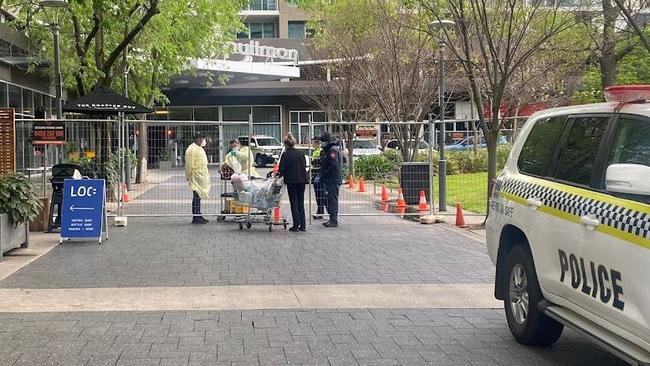 Police at the Pullman medi-hotel. Picture: Dixie Sulda