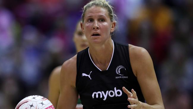 LONDON, ENGLAND - JANUARY 20:  Casey Kopua of New Zealand in action during the Vitality Netball International Series match between South Africa and New Zealand, as part of the Netball Quad Series at Copper Box Arena on January 20, 2019 in London, England.  (Photo by Naomi Baker/Getty Images)